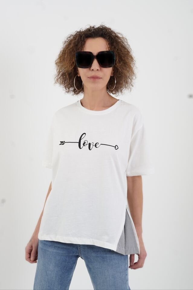Ekru Love Baskılı Tshirt