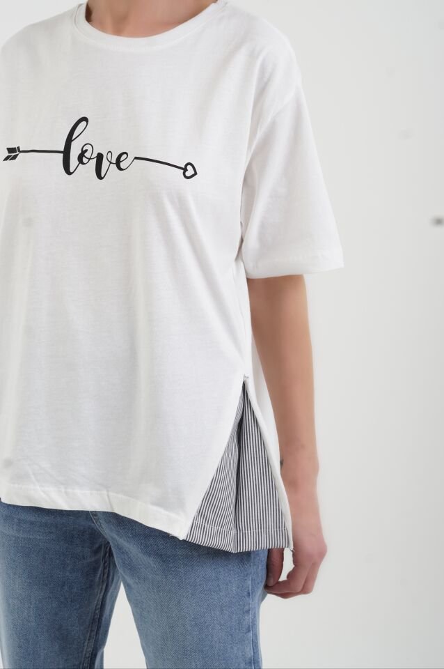Ekru Love Baskılı Tshirt
