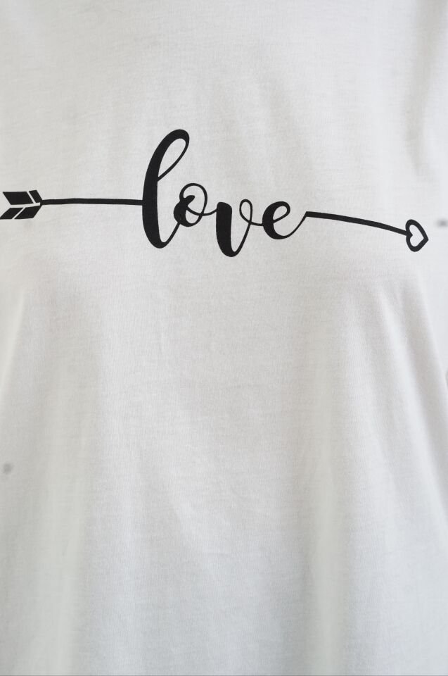 Ekru Love Baskılı Tshirt