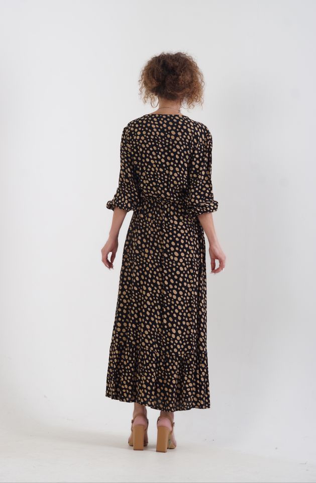 Puantiye Desen Yırtmaçlı Elbise