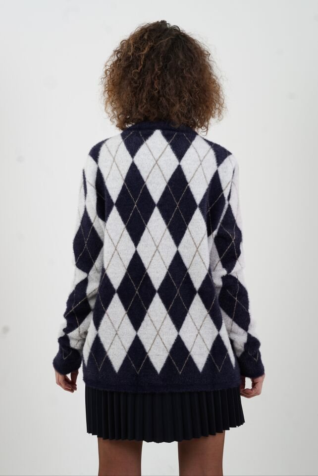 Lacivert Işıltılı Baklava Desen Hırka