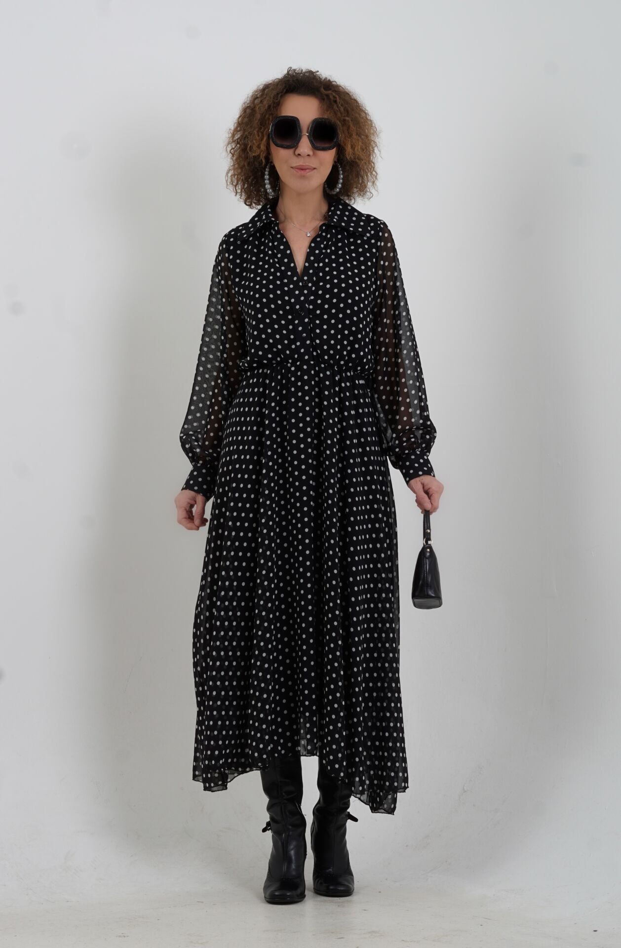 Şifon Puantiye Elbise