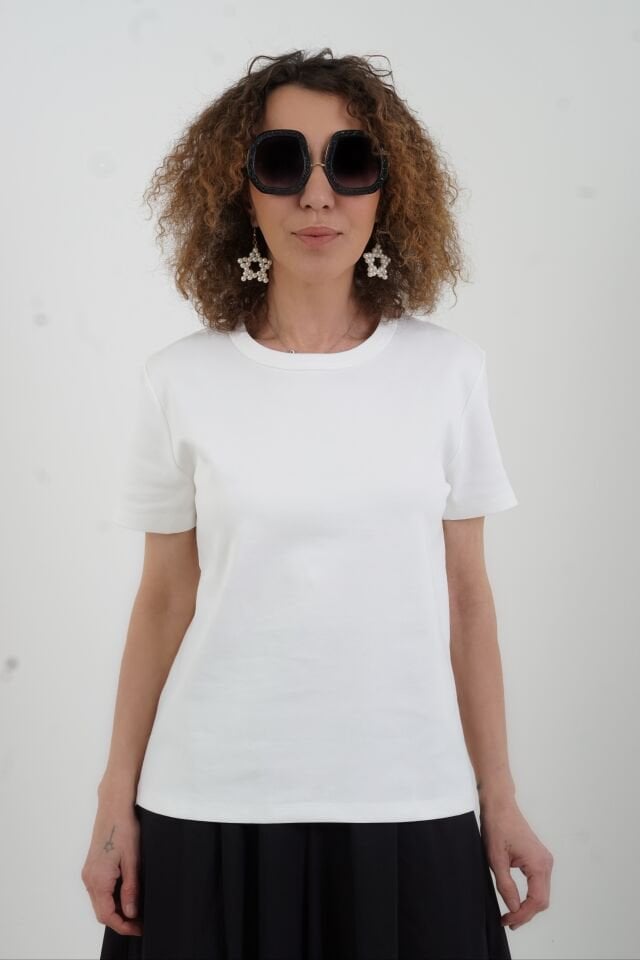 Ekru Premium O Yaka Basic Tshirt