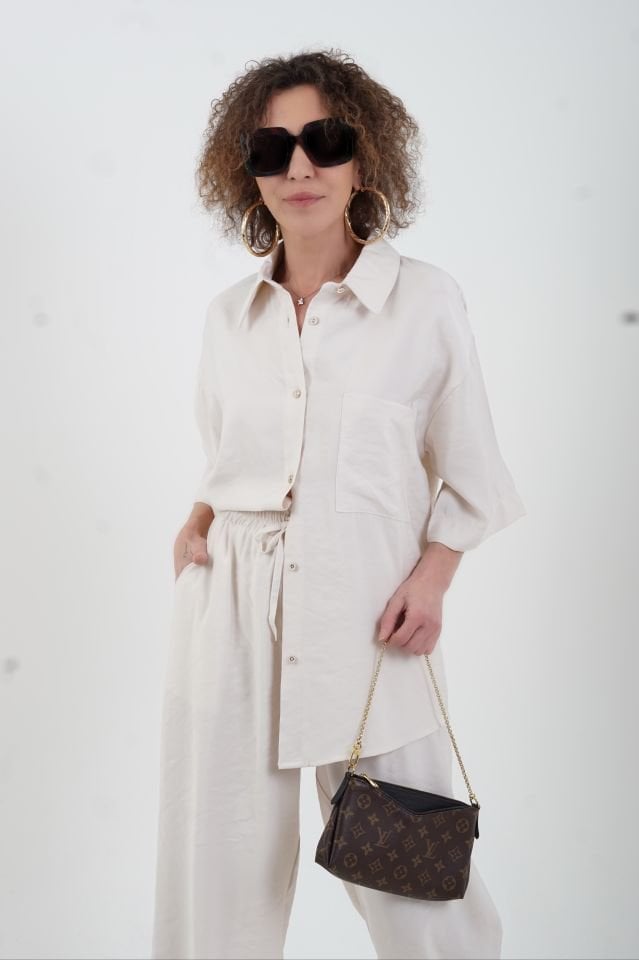 Naturel Tencel Keten Gömlek Pantolon Takım