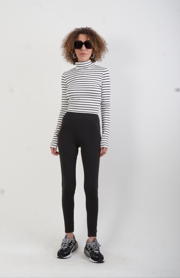Ekru Çizgili Balıkçı Yaka Fitilli Crop Bluz