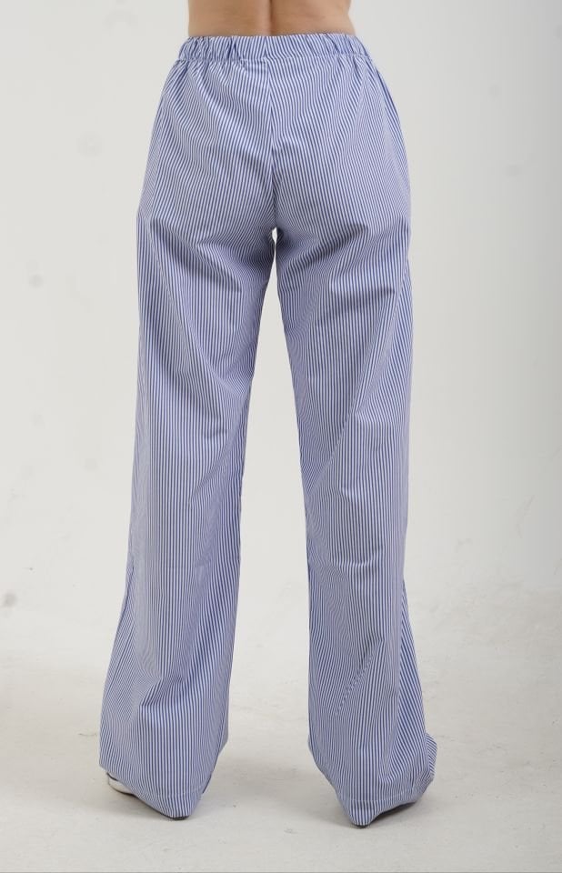 Mavi Beyaz Çizgili Poplin Pantolon