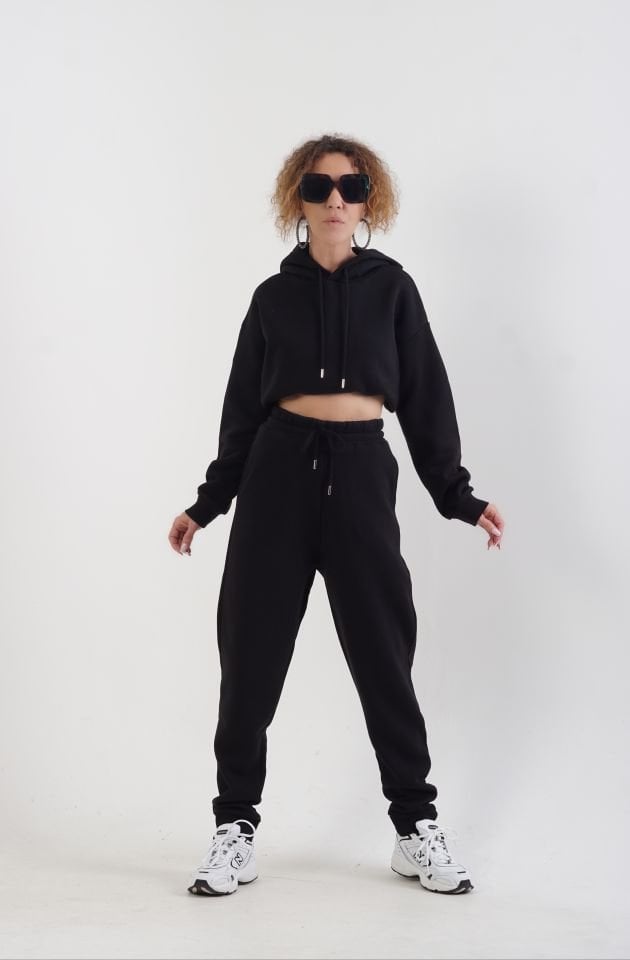 Siyah Arketip Şardonlu Jogger Pantolon