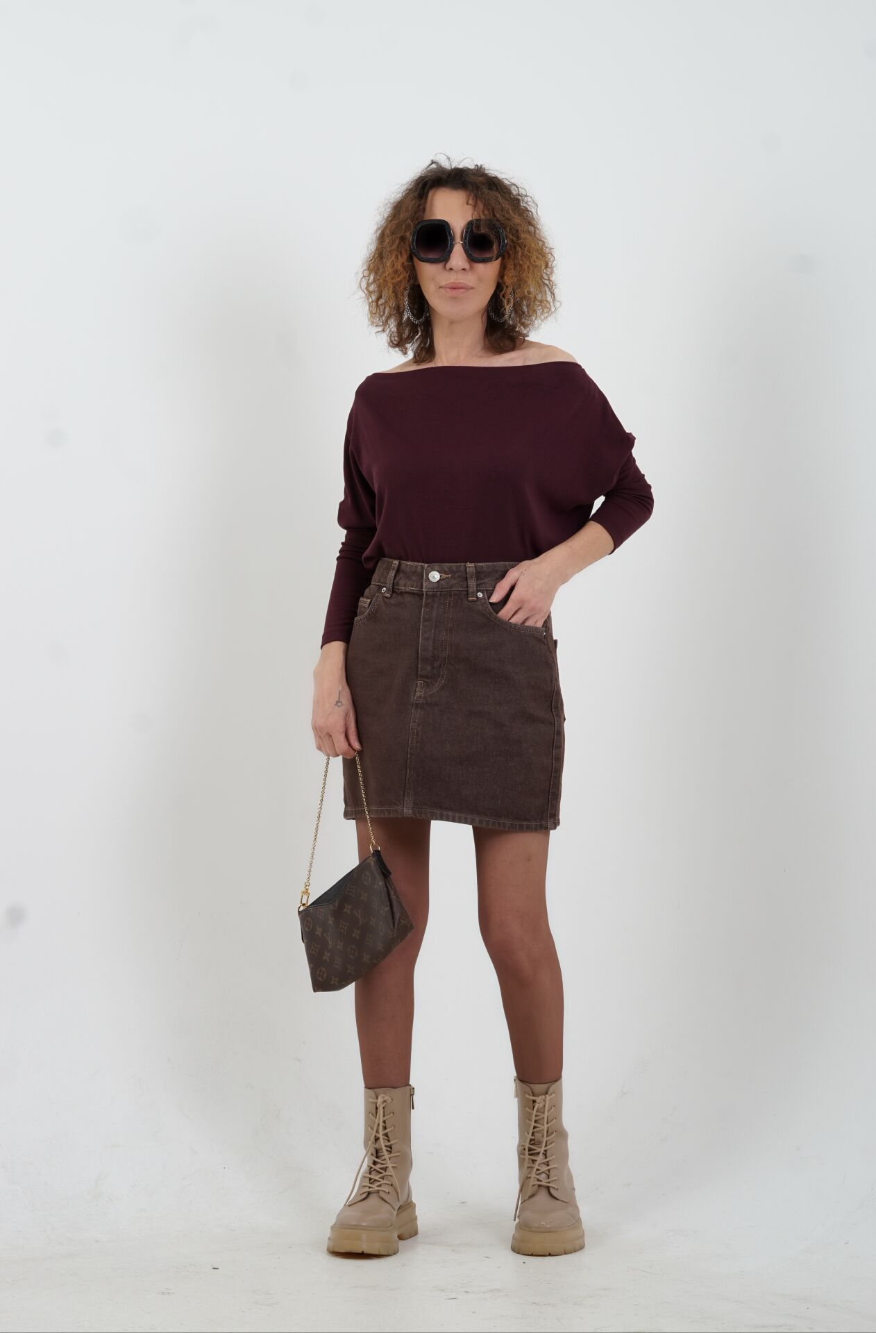 Kahve Denim Mini Etek