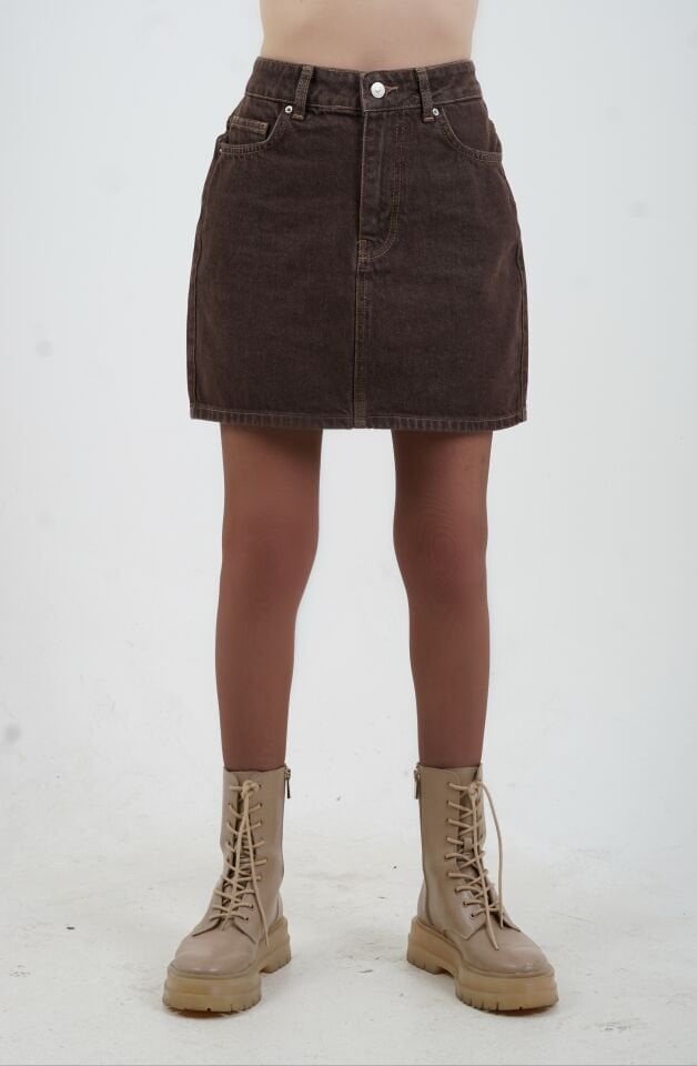 Kahve Denim Mini Etek