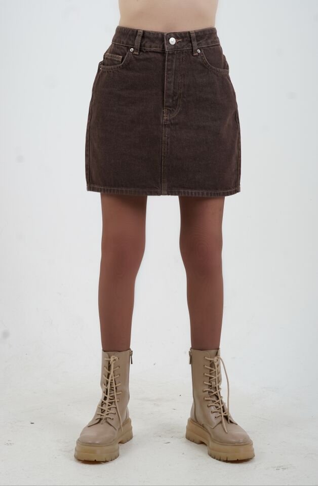 Kahve Denim Mini Etek