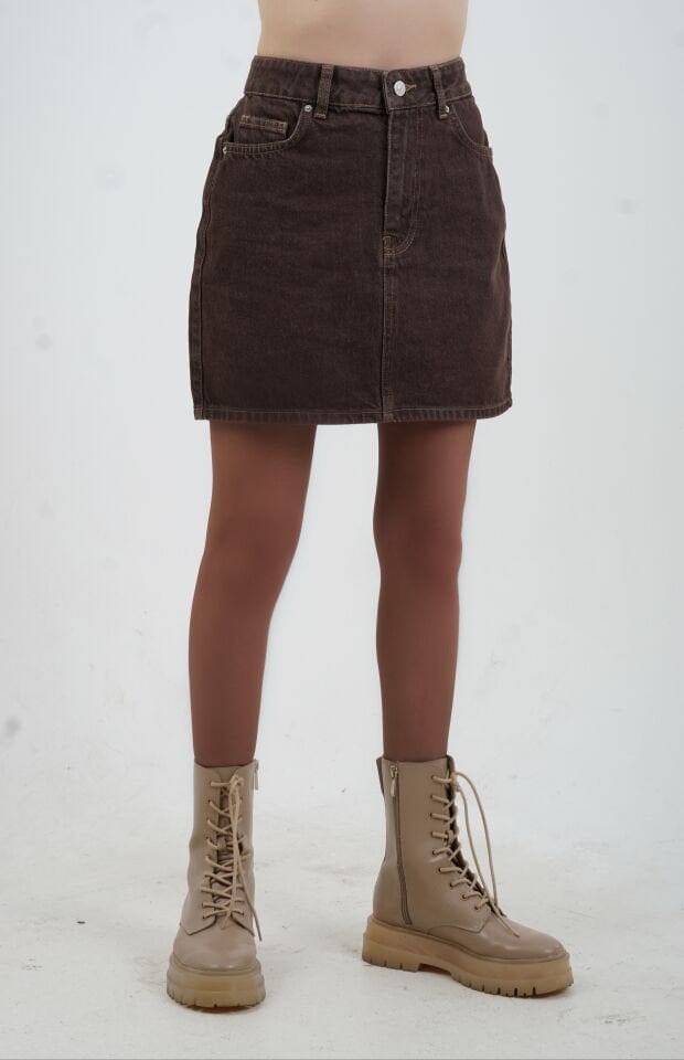 Kahve Denim Mini Etek