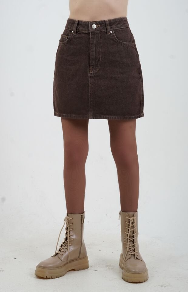 Kahve Denim Mini Etek
