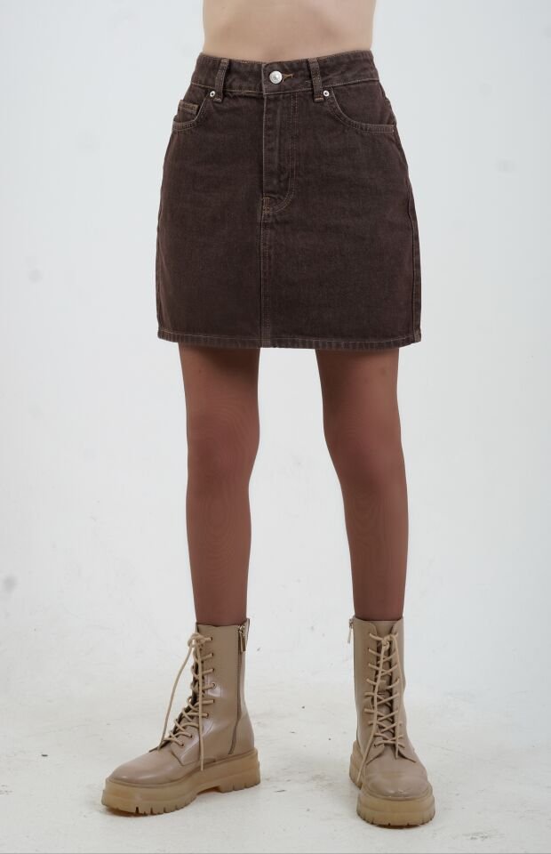 Kahve Denim Mini Etek