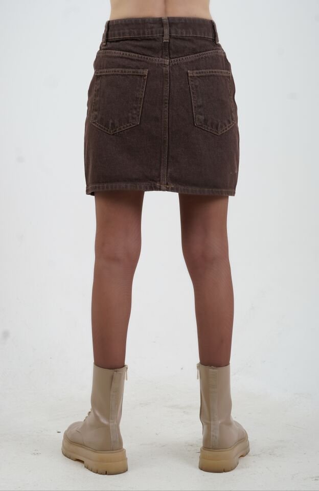 Kahve Denim Mini Etek